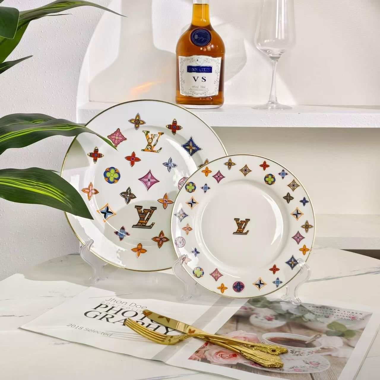 Louis Vuitton Monogram Plate set of two plates 8 and 10 inches